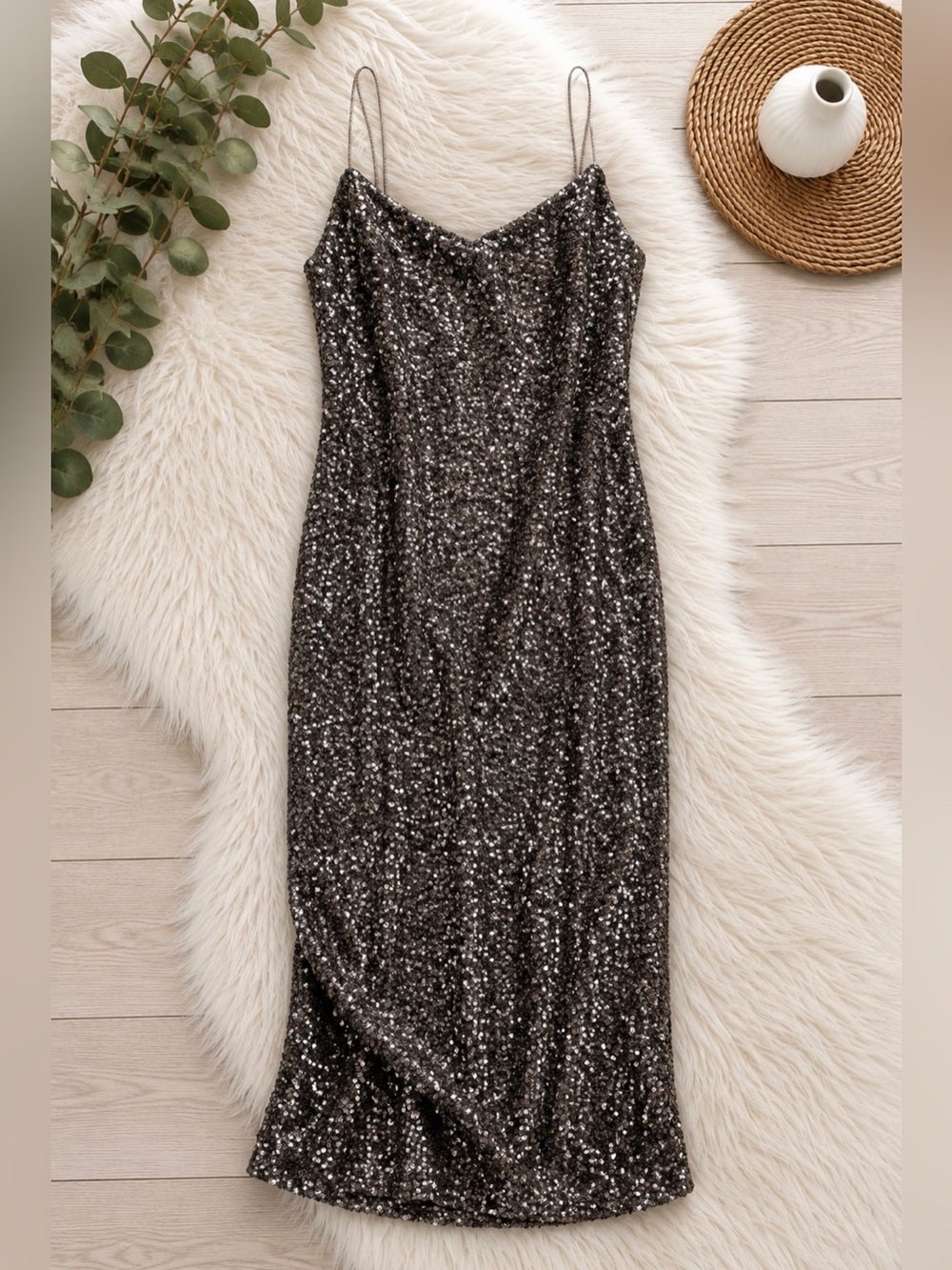 J.Crew Collection Sequin Midi Dress Size 10 Champagne Taupe Party Cocktail